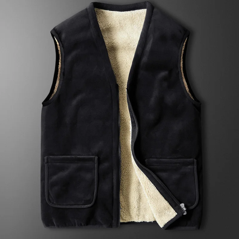 Men Warm Sleeveless Jacket Artificial Wool Vest Man Coat Clothes Men Winter Vest Fake Lamb Cashmere Thick Veste Homme  MY549