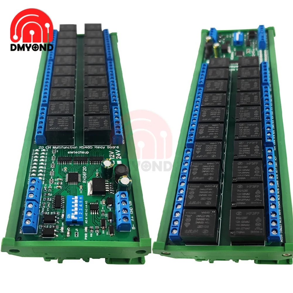 

Relay Module 20ch RS485 Digital Analog Switch IO Module Modbus RTU PLC UART Expanding Board 4-20MA Current 10V Voltage Reading