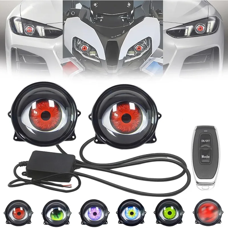 

Devil Eye Car Lights 6 Dynamic Modes LED Adjustable Demon Eye Lens Projector Pattern 12V Dual Powered Automotive Atmosphere Bulb