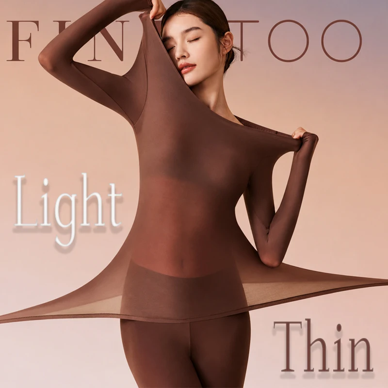2Pcs Ultra-Thin Lock Warm Insulation Underwear Sets Women High-Elasticity Close-fitting Shaping Breathable Winter Warm Sleepwear