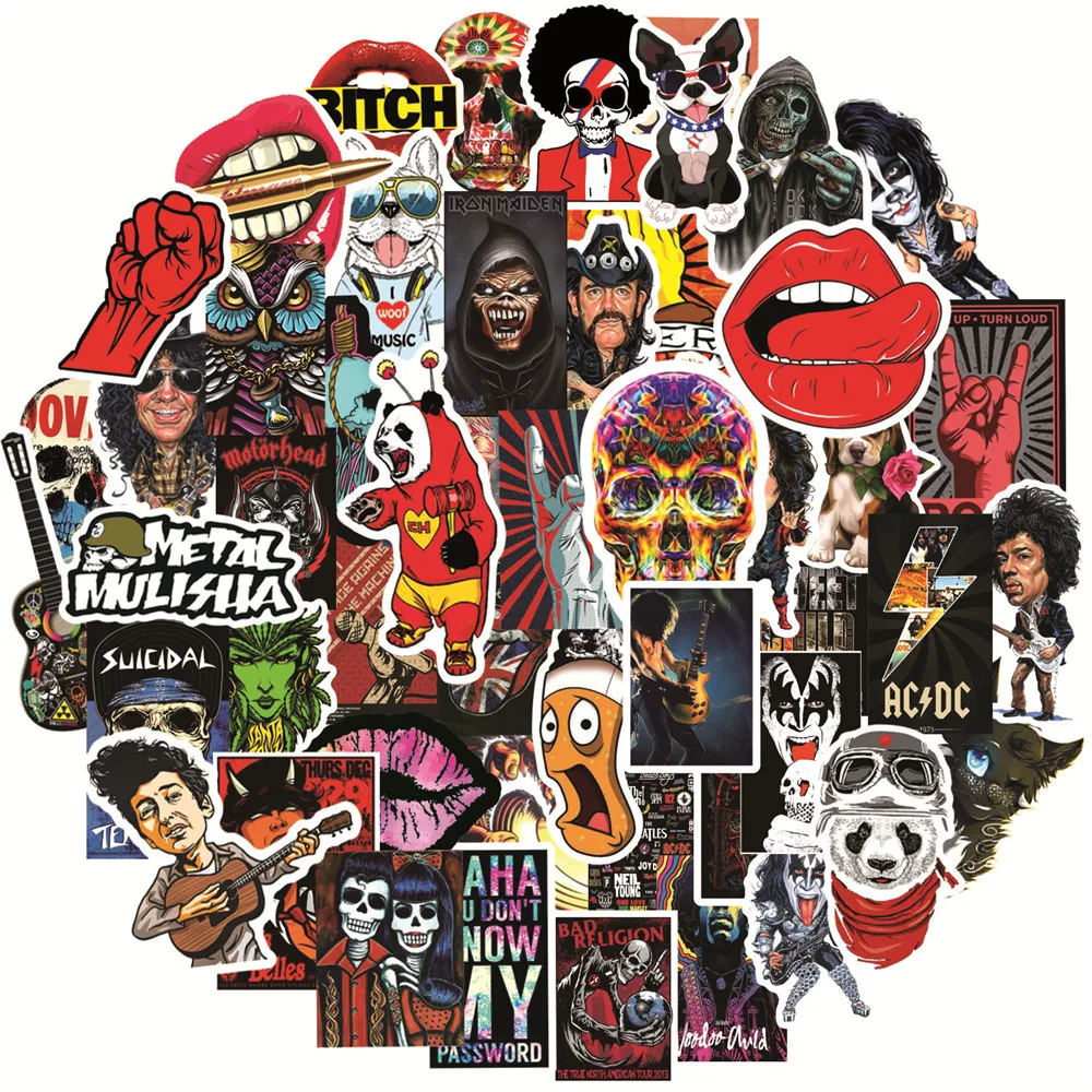 

50Pcs Vintage Rock Stickers DIY Skateboard Laptop Luggage Phone Case Car Motorcycle Bike Cool Waterproof Decals Sticker Kids