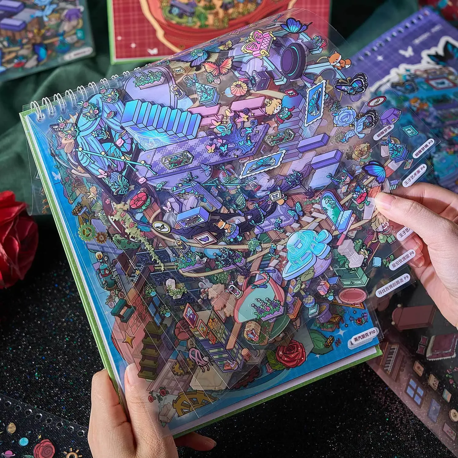 

23 Sheets/Pack Fun Creative DIY Scene Sticker Book Rose Town 6.0 Large Size Miniature Scene Materials