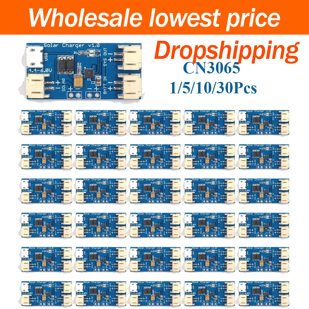 1/5/10/30Pcs CN3065 500mA Mini Solar Powered Lithium Battery Charging Module USB Interface Charger Board 4.4V–6V Input Voltage