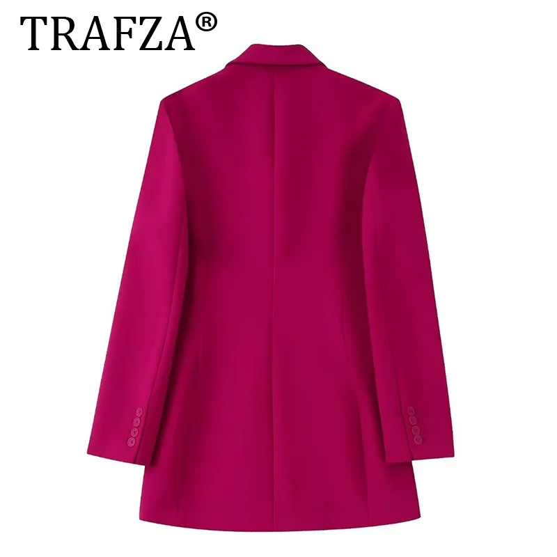 TRAFZA Vintage Casual Chic Women Blazer Solid Double Breasted Long Sleeve Blazer New Fashion 2024 Autumn Office Lady Blazers