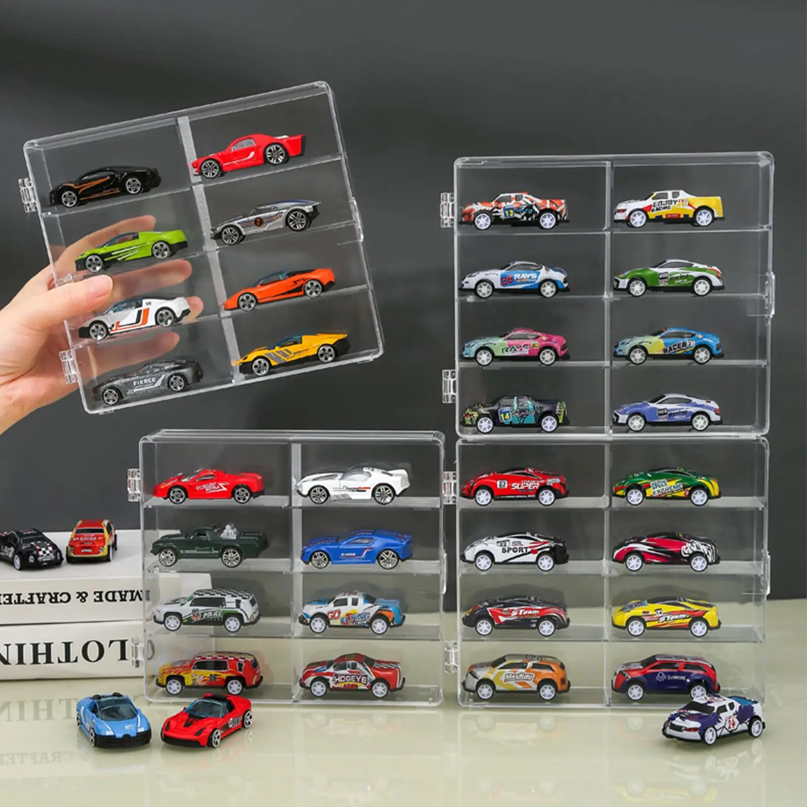 1/64 Scale Matchbox Wheels Toy Car Display Case Storage Organizer, Clear Display Box with Door 8 Slots on Office, Home for Decor