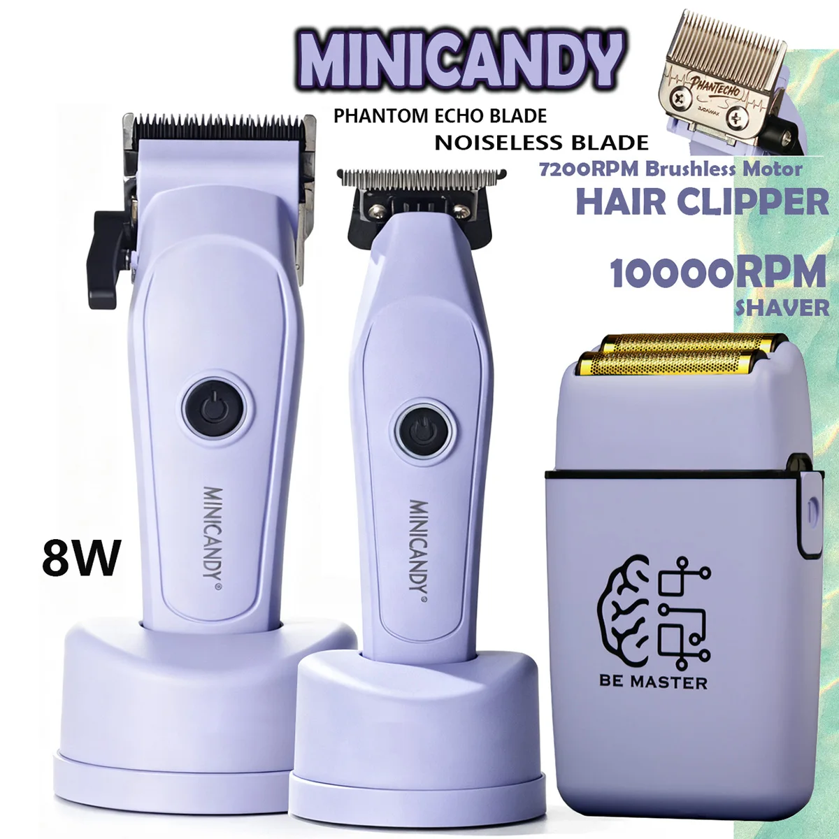 

JUCAI MINICANDY 7200RPM Brushless Motor Professional Hair Clipper Noiseless Blade Purple Trimmer Shaver for Man Barber Shop