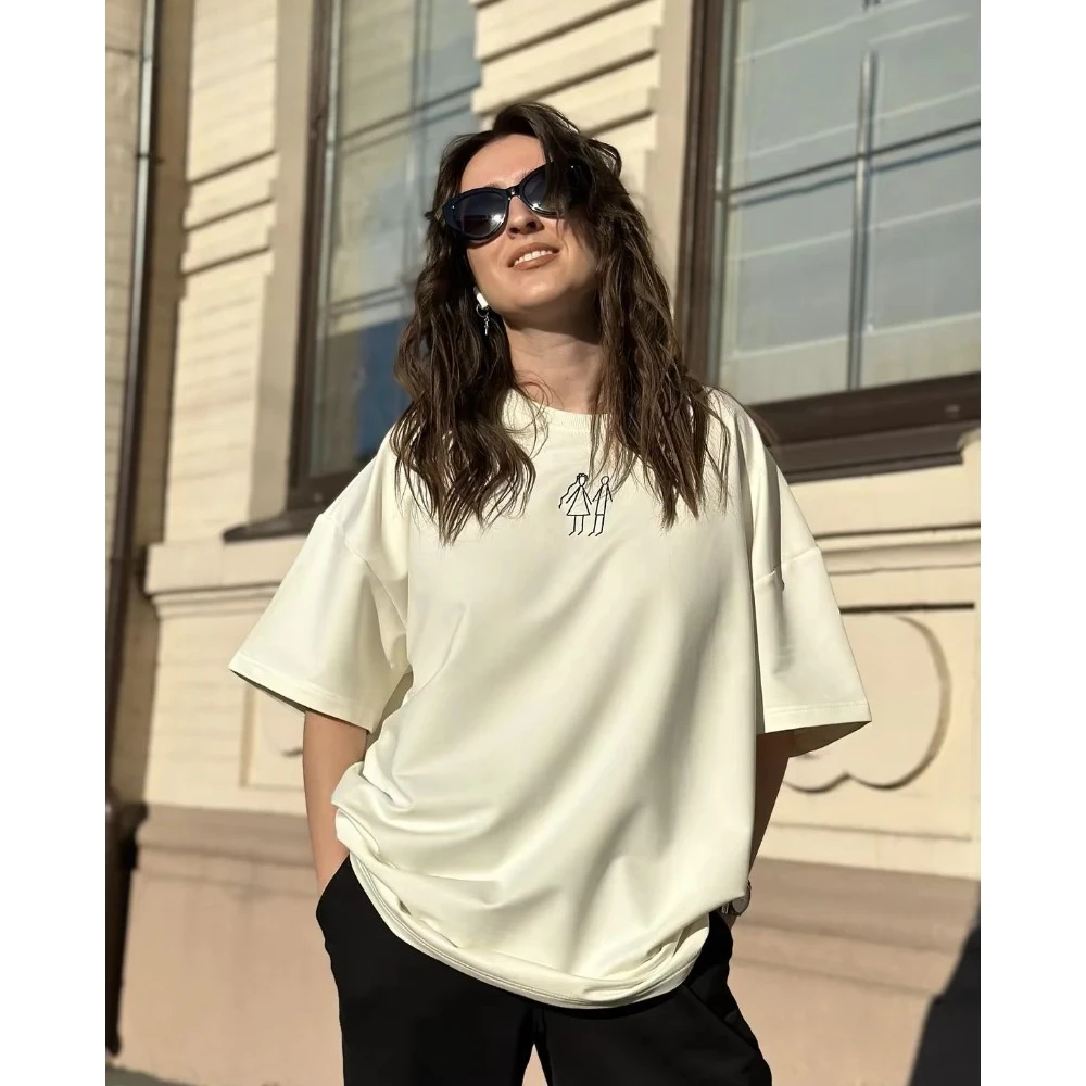 

2025 Minimalist Graffiti Printed T-shirt Loose Plus Size Women's Summer Cotton Casual Women's Crewneck Cotton Women's Top Tees
