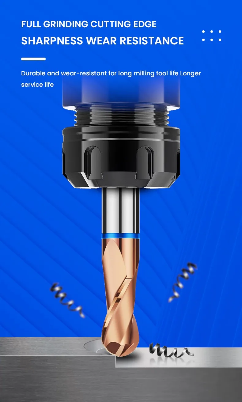 AZZKOR Bronze-Schaftfräser mit Hartmetallbeschichtung, 2-F-Kugelkopffräser für CNC-Hartmetallfräser, Werkzeuge TGB-HRC65 – Detail 9