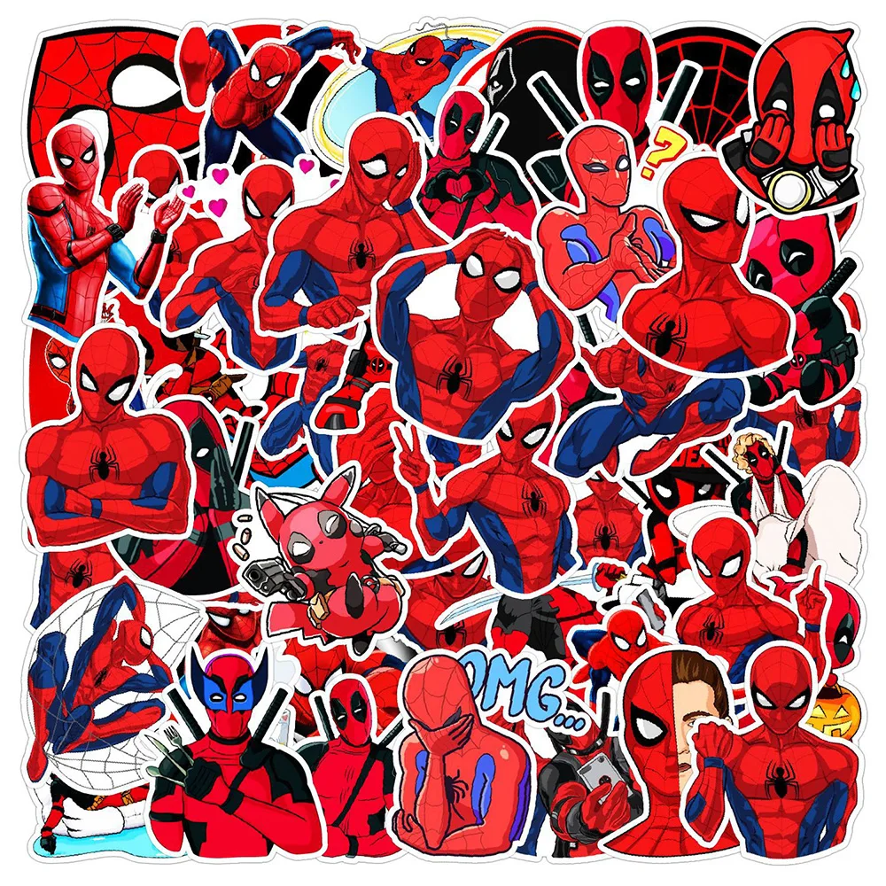 

10/30/50pcs Cool Deadpool Spiderman Stickers Cartoon Graffiti Decal for Kid Toy DIY Water Bottle Guitar Car Classic Sticker Gift