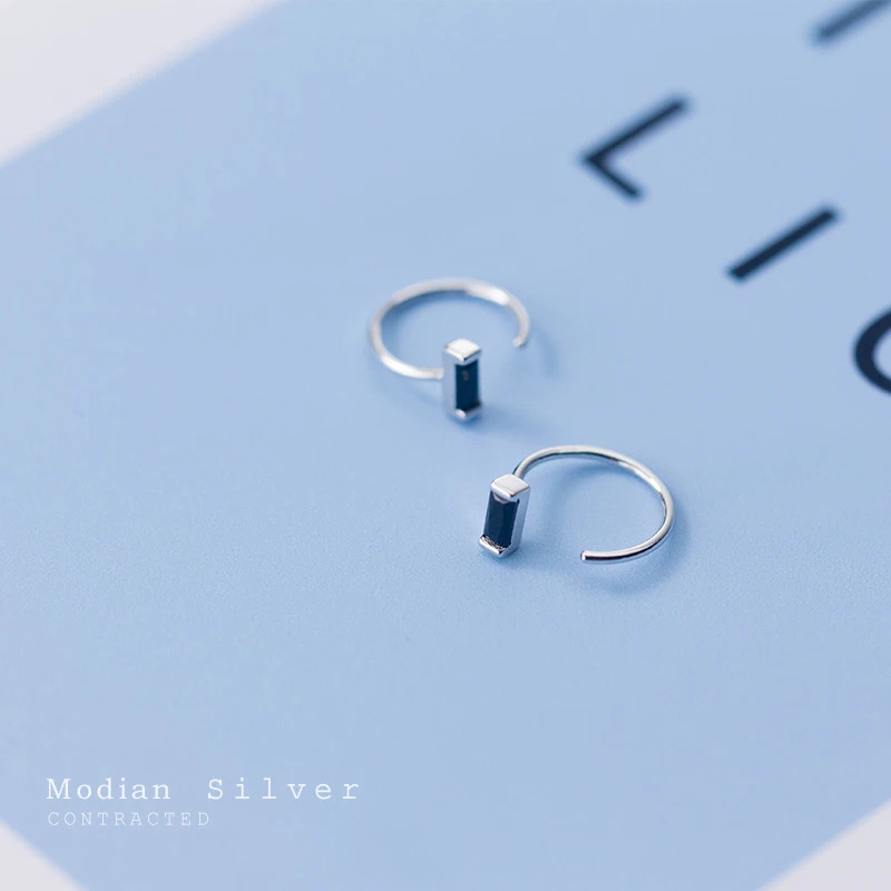 Modian Rectangle Obsidian Fashion Silver Hoop Earrings Exquisite Charm 100% 925 Sterling Silver Party Ear For Women Fine Silver