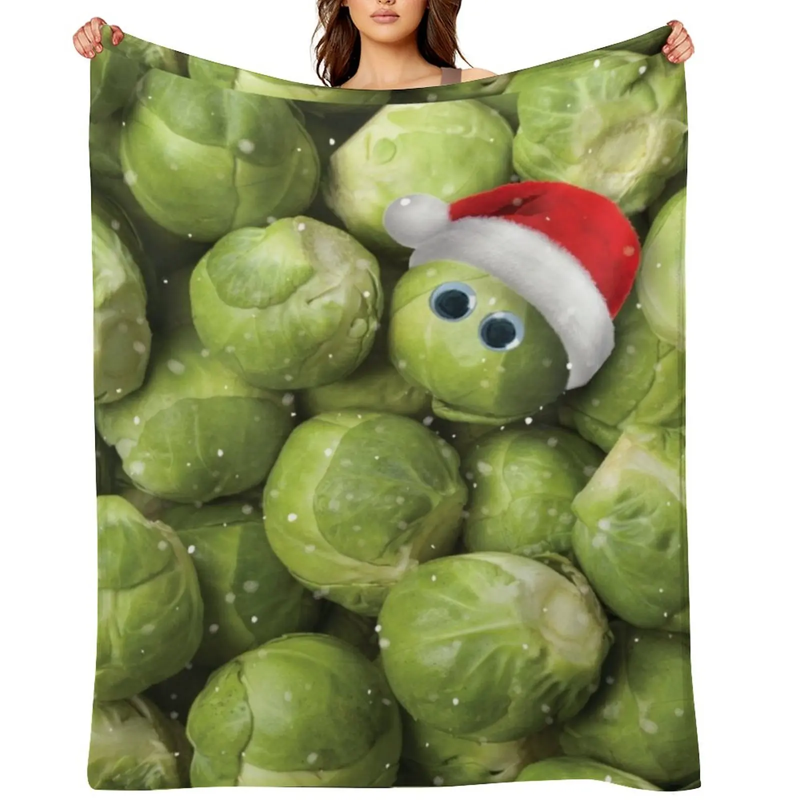 

Christmas Sprout With Santa Hat Print Throw Blanket Hairy Luxury Brand Blankets For Bed Flannel Blankets