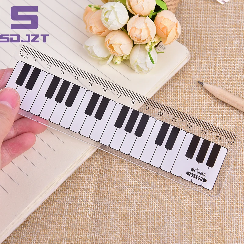 1Pc Creative Piano Keyboard Ruler 15cm Black And White Plastic Straight Ruler Learning Stationery Measurement Supplies