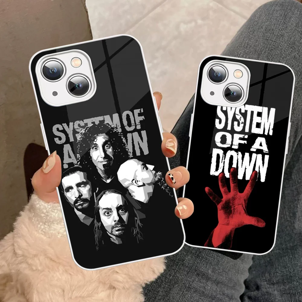 S-System of a D-Down Band Phone Case Tempered Glass For iphone 14 13 12 11 Pro Mini XS MAX 14Plus X XS XR Cover