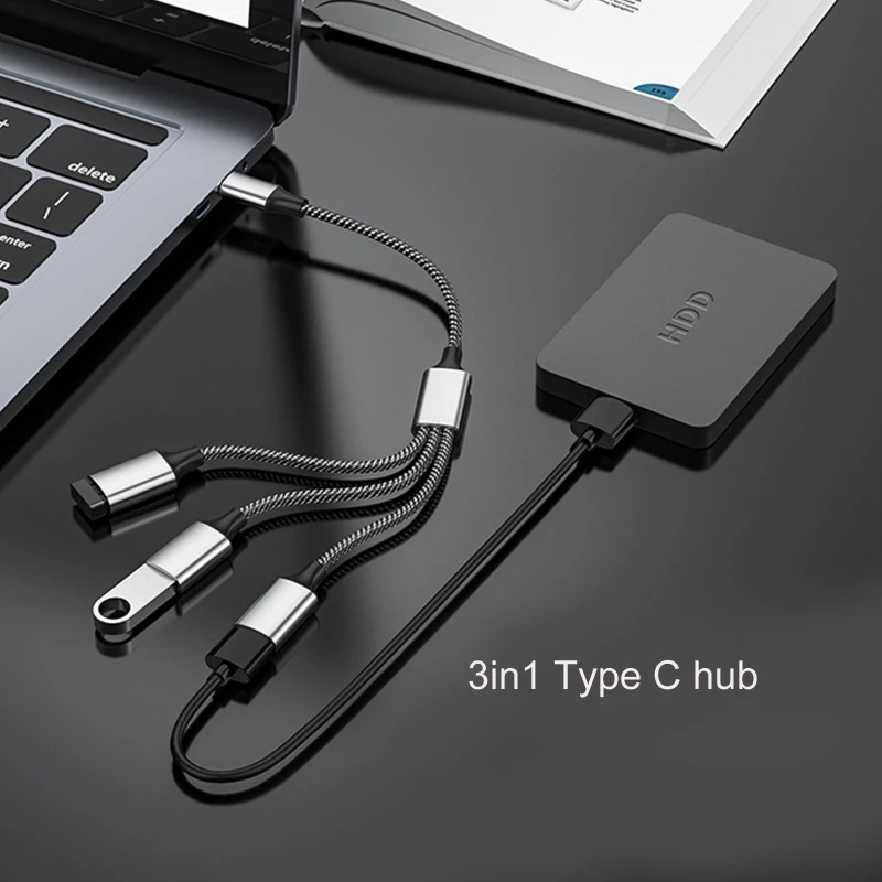 3 em 1 Tipo C USB 2.0 Adaptador Splitter Com 60W Power Delivery OTG Port Fast Data Transfer & Charging For Phones Tablets