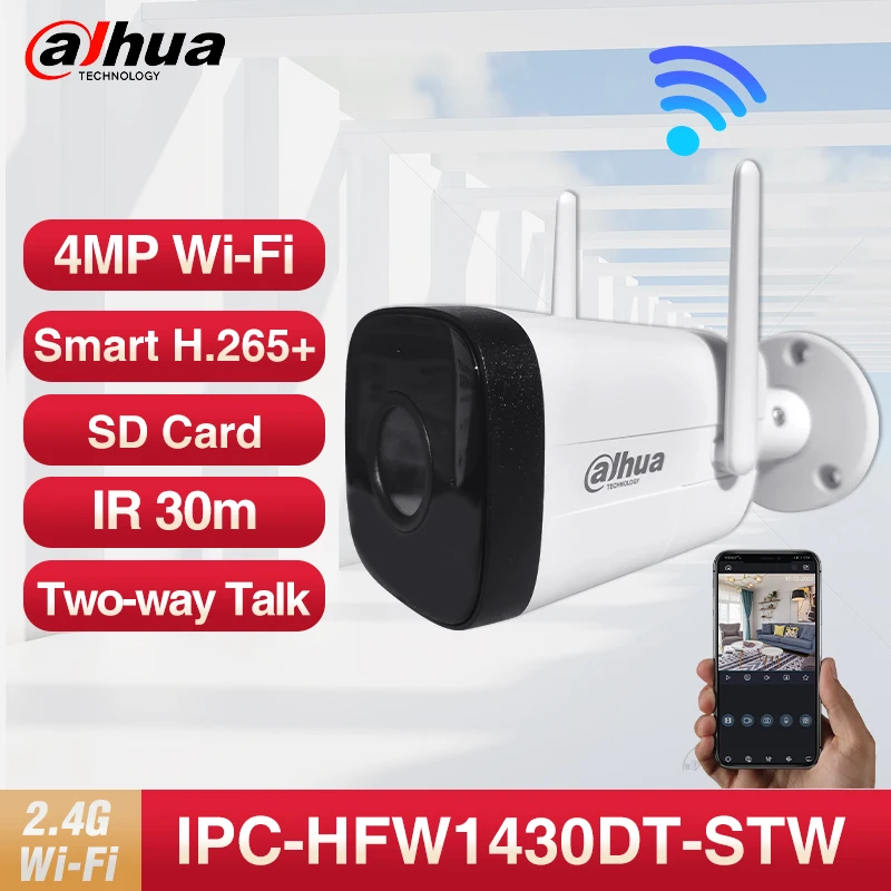 Dahua WiFi 4MP Home Outdoor Camera Two way Audio Wireless CCTV Dual-Antenna Motion Detection Security HFW1430DT-STW &DC12V Power