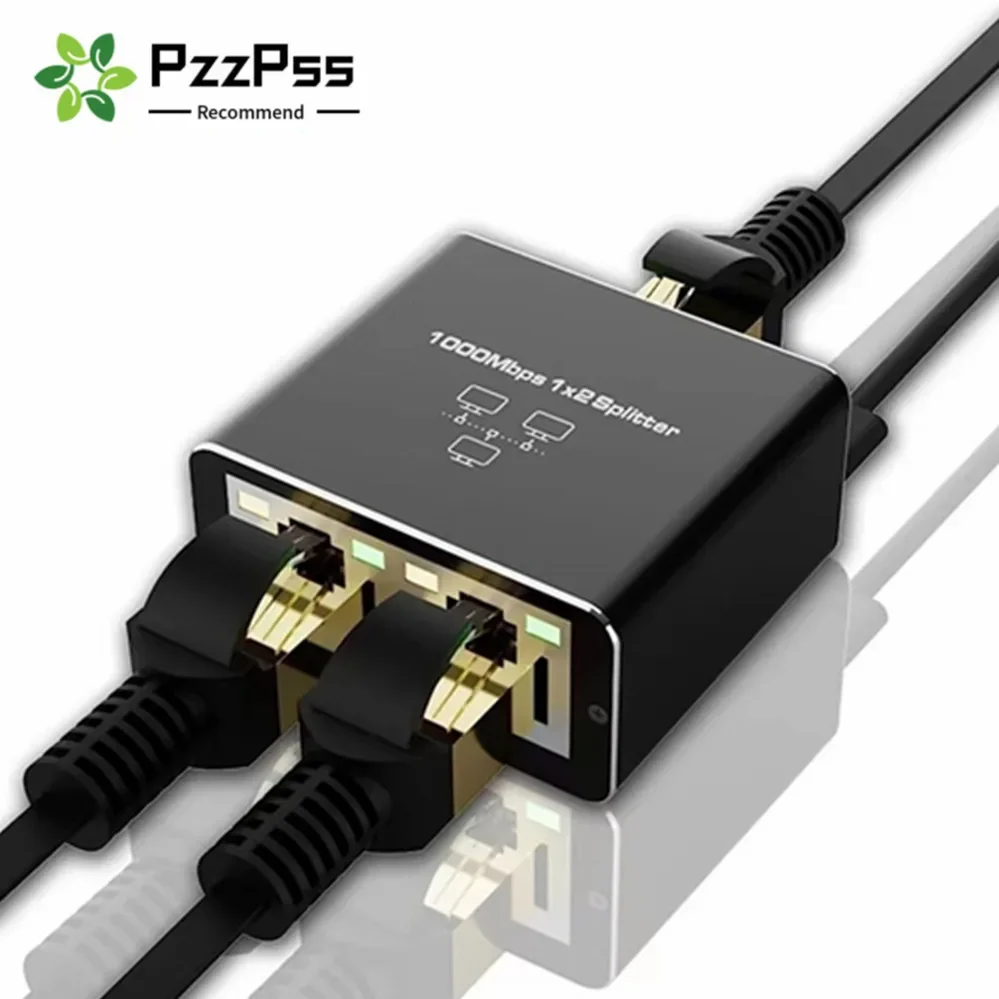 PzzPss 1000Mbps 1 In 2 Out Ethernet Adapter RJ45 Splitter Lan Connector Cat 6 Rj45 Splitter Switch for PC Laptop TV Box Router