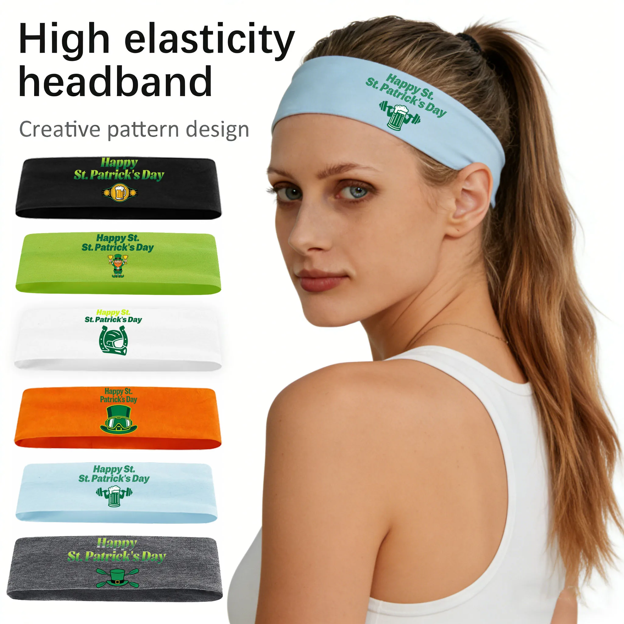 

6pcs St. Patrick's Day sporty style element headwear, sporty headband, high-elasticity headband, holiday outfit hair accessory