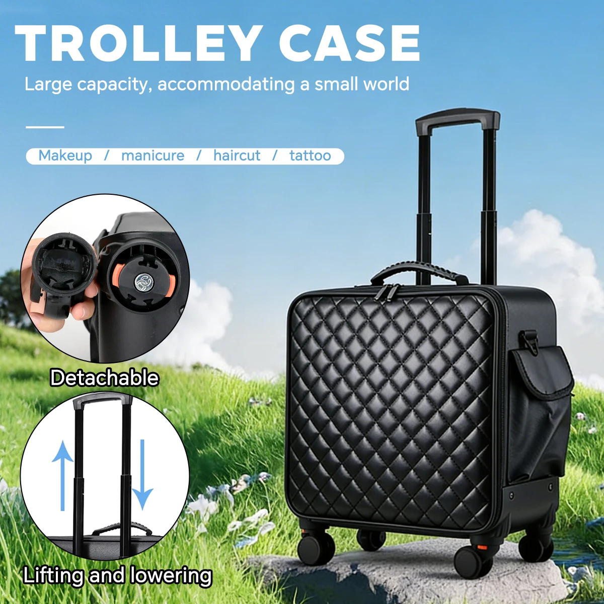 

Travel Makeup Bag with Wheels, Professional Cosmetic Case Waterproof, Large Capacity Rolling Train Case Beauty Organizer Bag