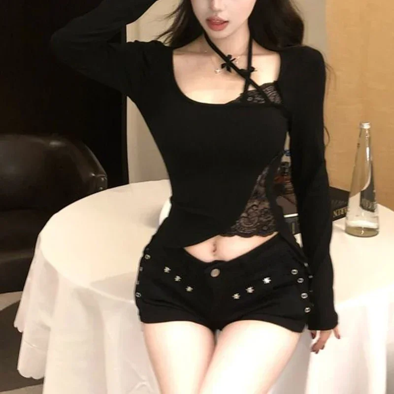 2025 ربيع جديد الإناث تي شيرت مصمم Bowknots تي شيرت الفتيات الحلو مثير ملابس طويلة الأكمام سيدة شيك ملابس داخلية أنيقة القمم