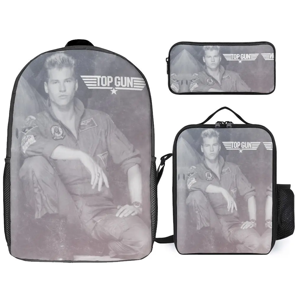 

Top Gun Lt. Tom Iceman Kazansky Black & W 3 in 1 Set 17 Inch Backpack Lunch Bag Pen Bag Picnics Funny Secure Pencil Case Cosy