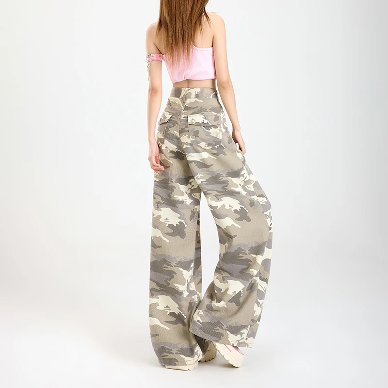 American Retro High Street Baggy Casual Overalls Camouflage Loose Wide Leg Pants For Women Y2k Hip-hop Cargo Grunge Trousers