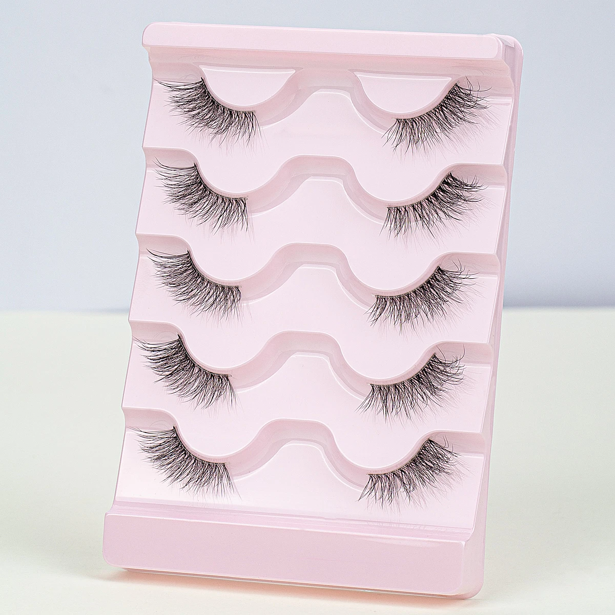 SEXYSHEEP Half Eey Lashes 5Pairs Faux Mink Lashes Cat Eye Fluffy Wispy Transparent Stems Reusable False Eyelashes Makeup Tools