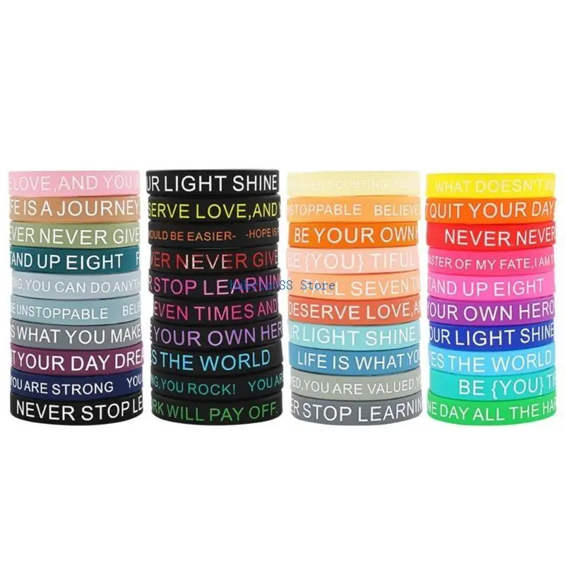 Y4UD 20 Pieces กำไลซิลิโคนที่สร้างแรงบันดาลใจพร้อมคำพูดที่สร้างแรงบันดาลใจสายรัดข้อมือหลายสีสำหรับเด็กและผู้ใหญ่