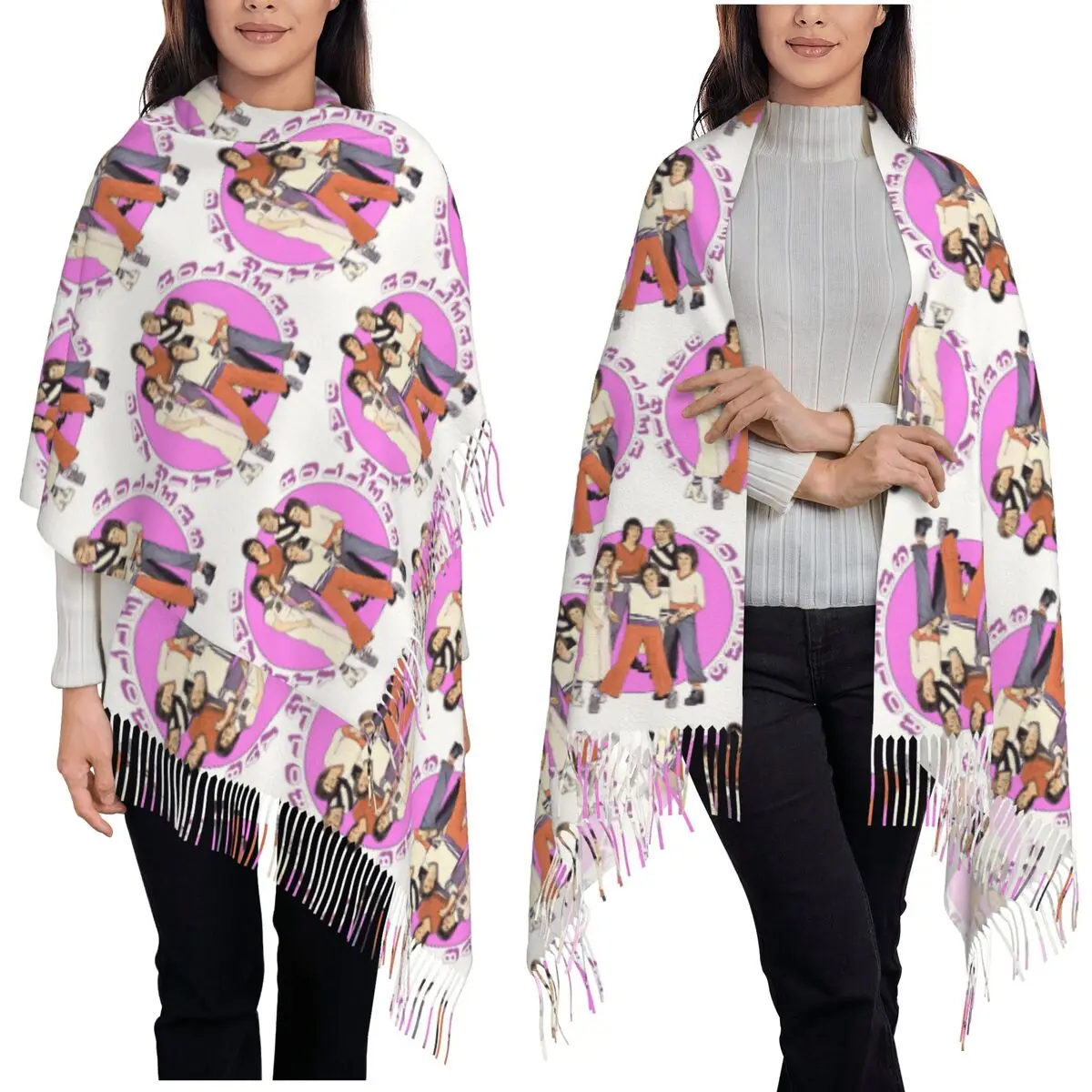 

Шарф с музыкальной группой Bay City Rollers, шарфы с кисточками, женские мягкие теплые шали и накидки, большая осенне-зимняя шаль