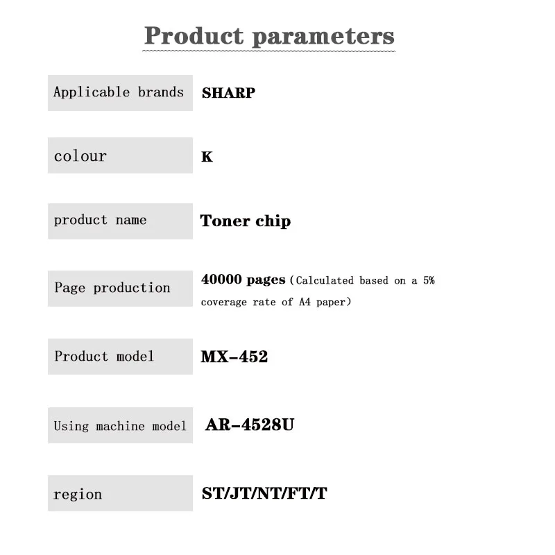 MX-452 ST T NT FT JT 40K  Toner Cartridge Chip for SHARP  AR-4528U