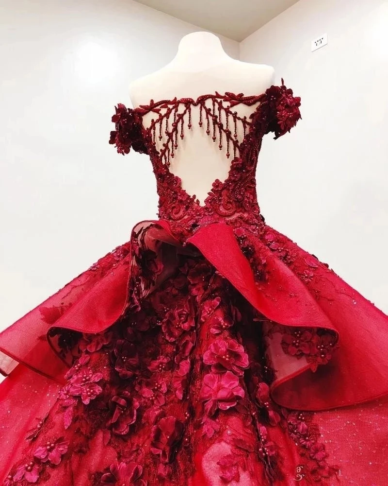 Vestidos de quinceañera sin hombros, apliques florales 3D, vestido de baile para niñas, vestidos de desfile, vestido de graduación Formal, fotos reales, dulces 16