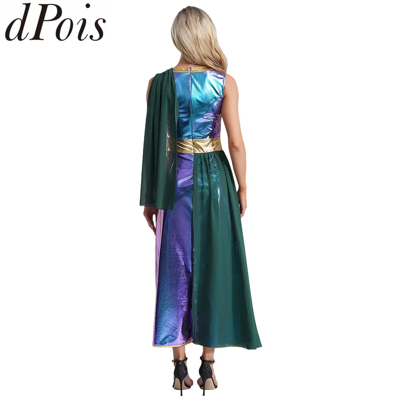 

Women Greek Nymph Toga Ruffles One Shoulder Patchwork Lyrical Dance Dress Ancient Roman Princess Goddesses God Cosplay Costume