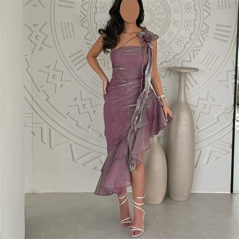 Saudi Arabia Evening Gown Dearin One-shoulder Column Knee Length Skirts Tulle Bespoke Occasion Dresses Formal Prom Dress