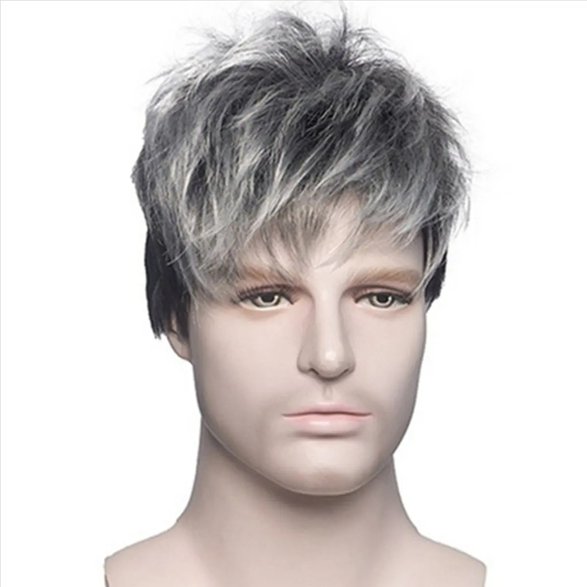 

【HOT ITEMS】2X Men Short Straight Wig Ombre Grey Black Synthetic Wig for Male Hair Fleeciness Realistic Natural Toupee Wigs