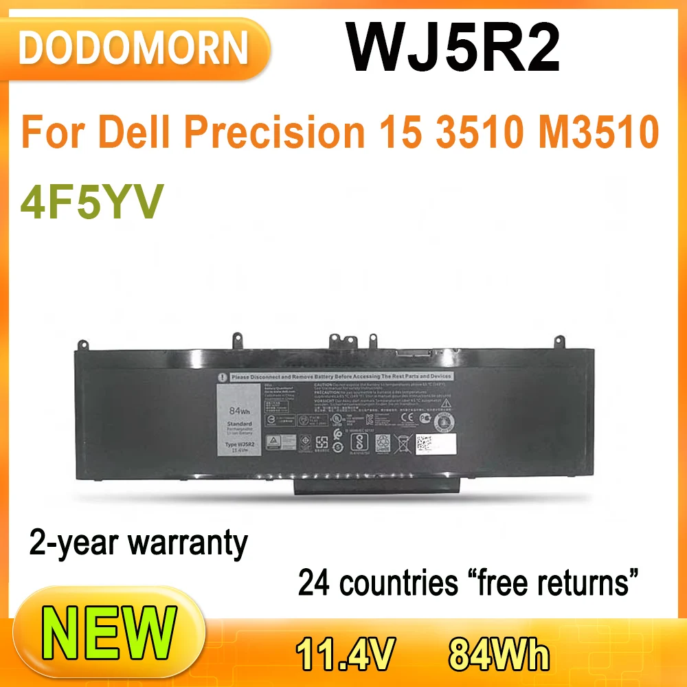 New WJ5R2 Laptop Battery For Dell Precision 15 3510 M3510 4F5YV rechargeable Li-ion 11.4V 84Wh 2-year warranty in stock