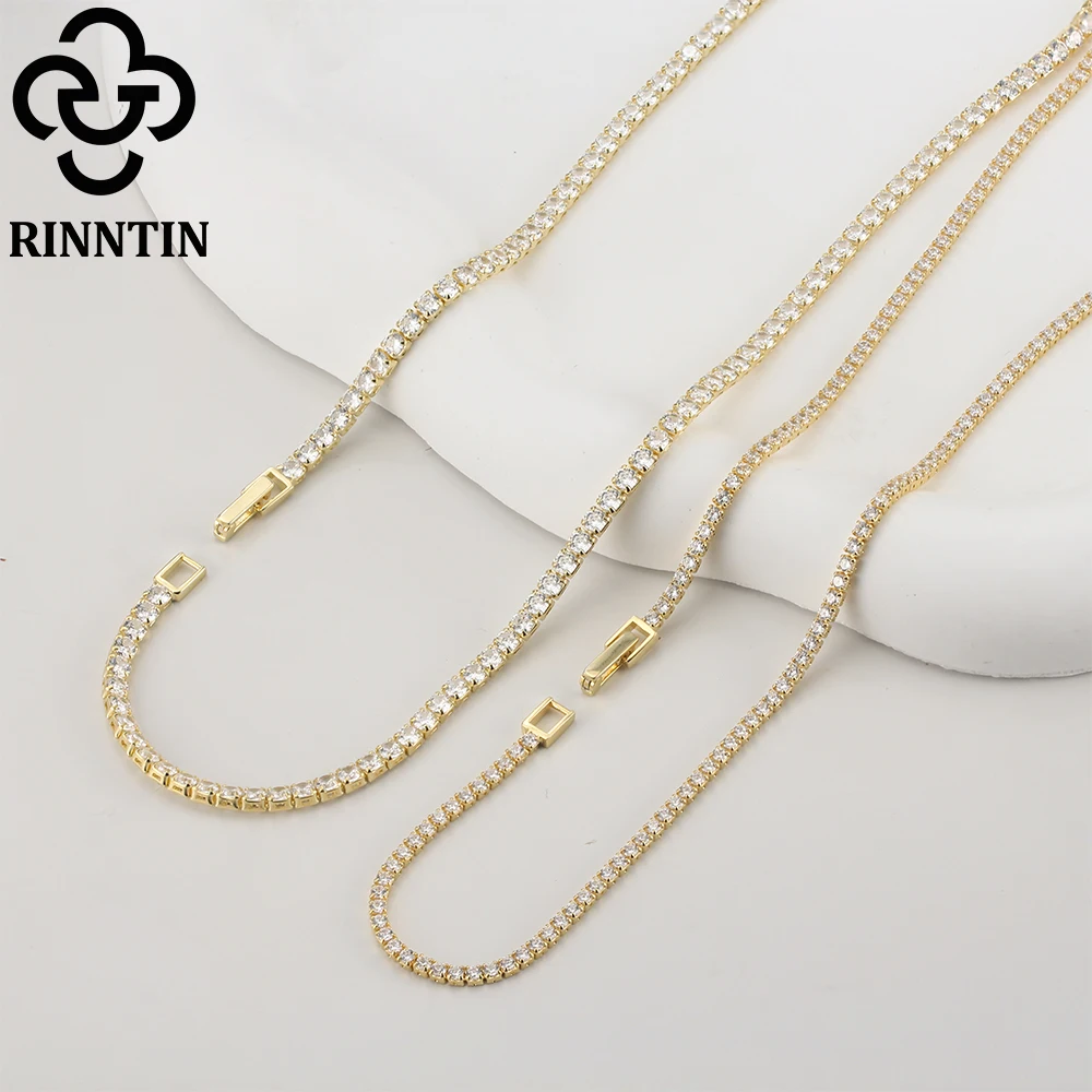 Rinntin Iced Out Tennis Chain Necklace For Women 925 Sterling Silver Luxury Cubic Zircon Crystal Rock Neck Accessories GZN379