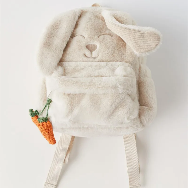 New winter beige plush cute carrot hanging ears Bunny ladies or children\'s backpack