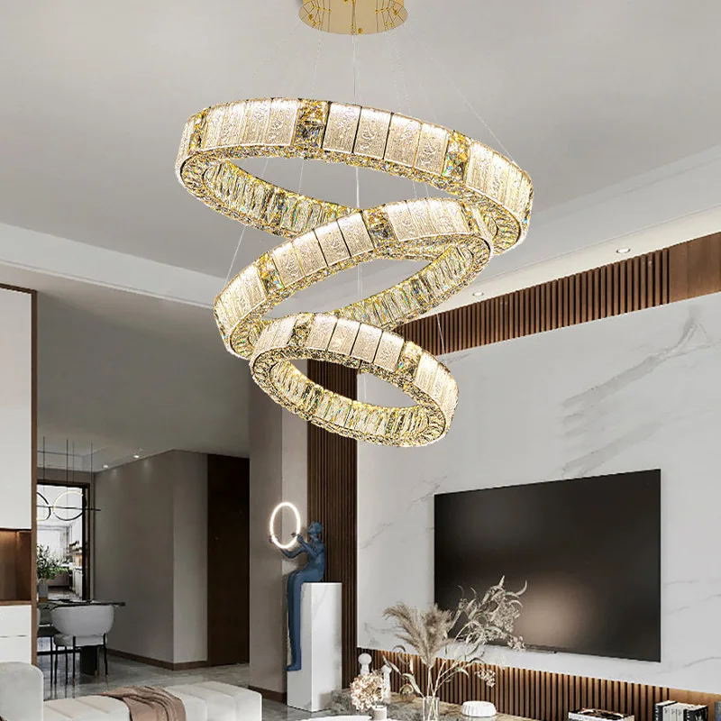 

Crystal Chandeliers LED Luxury Chrome Hanging Lamp for Ceiling Modern Designer Home Decorative Ring Light for Living Room Lustre