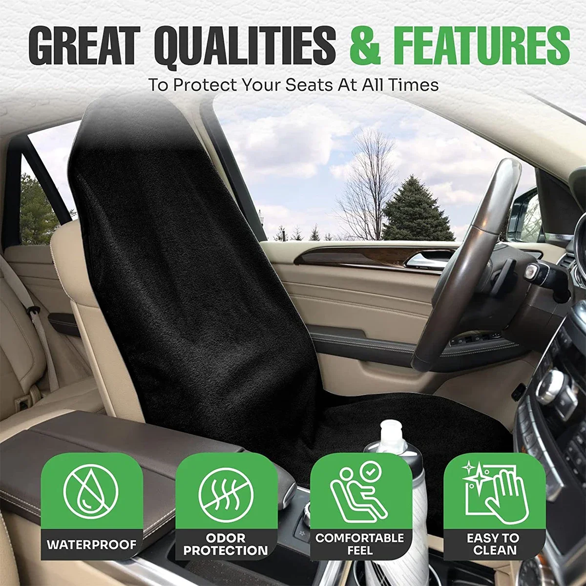 1Pcs Car Seat Cover Universal Auto Breathable Cushion Waterproof Towel Cloth Car Seat Protector with Adjustable Elastic Strap image 2