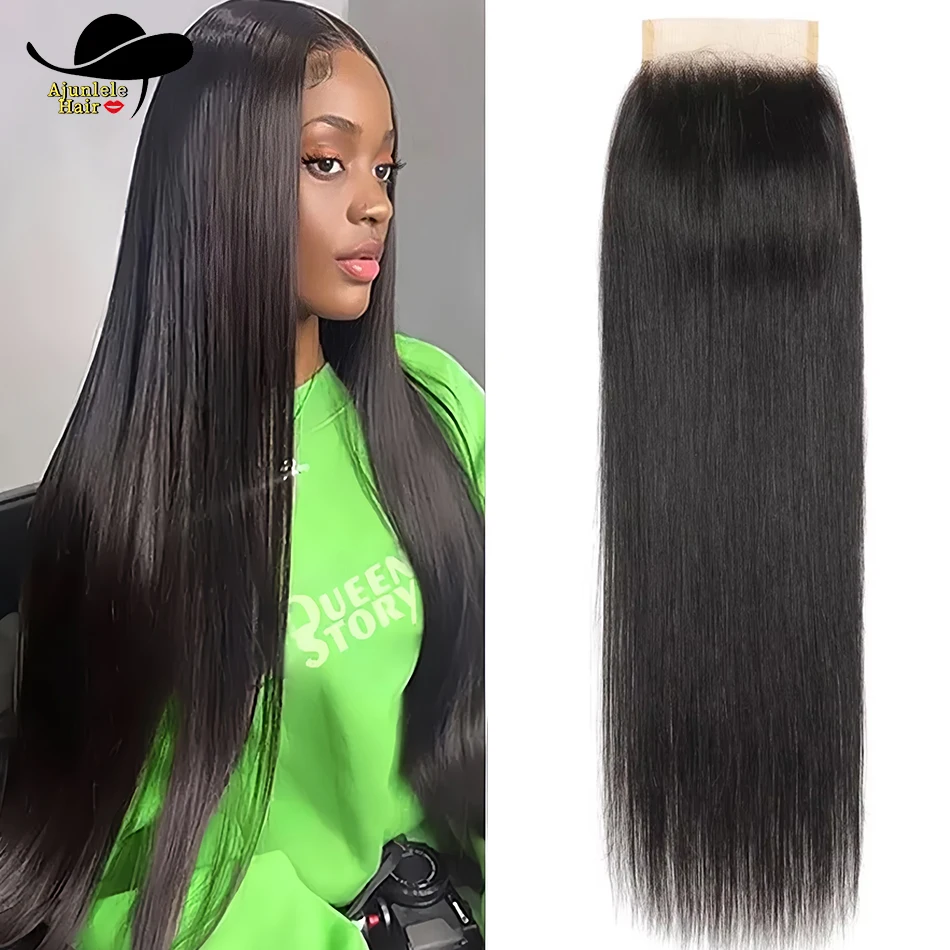 Capelli birmani 4x4 Chiusura in pizzo con capelli del bambino Lisci Capelli umani vergini al 100% Chiusura in pizzo trasparente Nero naturale