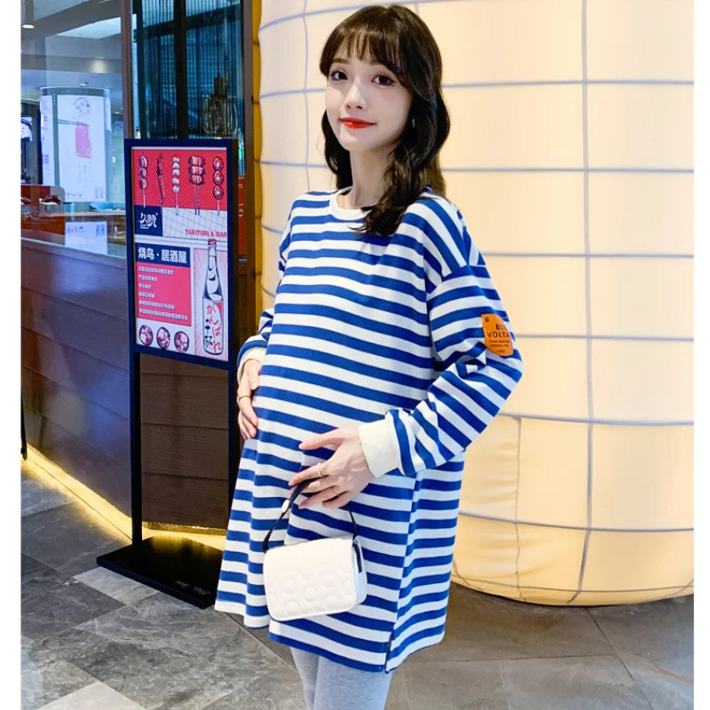 Pregnant Women Wearing Autumn New Loose Striped Sweater Baby Coming Soon 2021 Maternity Pregnancy Long Sleeve Fashion Clothing