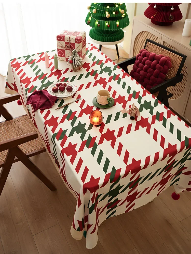 

Mantel Christmas Tablecloth Red Plaid Pattern Dining Table Accessories Restaurant Decoration Minimalist Printing Fabric Art