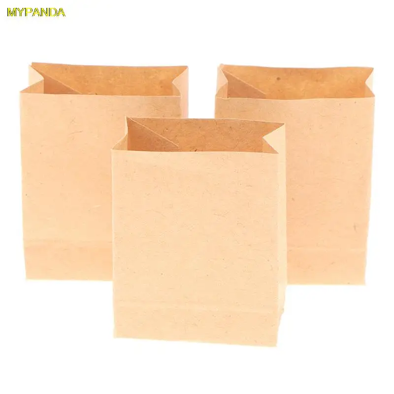 5Pcs/SET 1:12 Dollhouse Mini Bread Paper Bags Toy Baking Bag Kraft Paper Bag Model for Dollhouse Decoration Pretend Play Toy