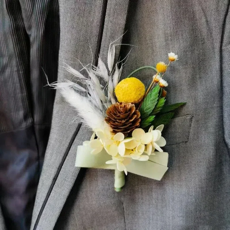 말린 꽃 Boutonniere 웨딩 남자 브로치, 신부 손목 코사지 소녀 팔찌, 파티, 무도회, 결혼, 신랑, Boutonniere