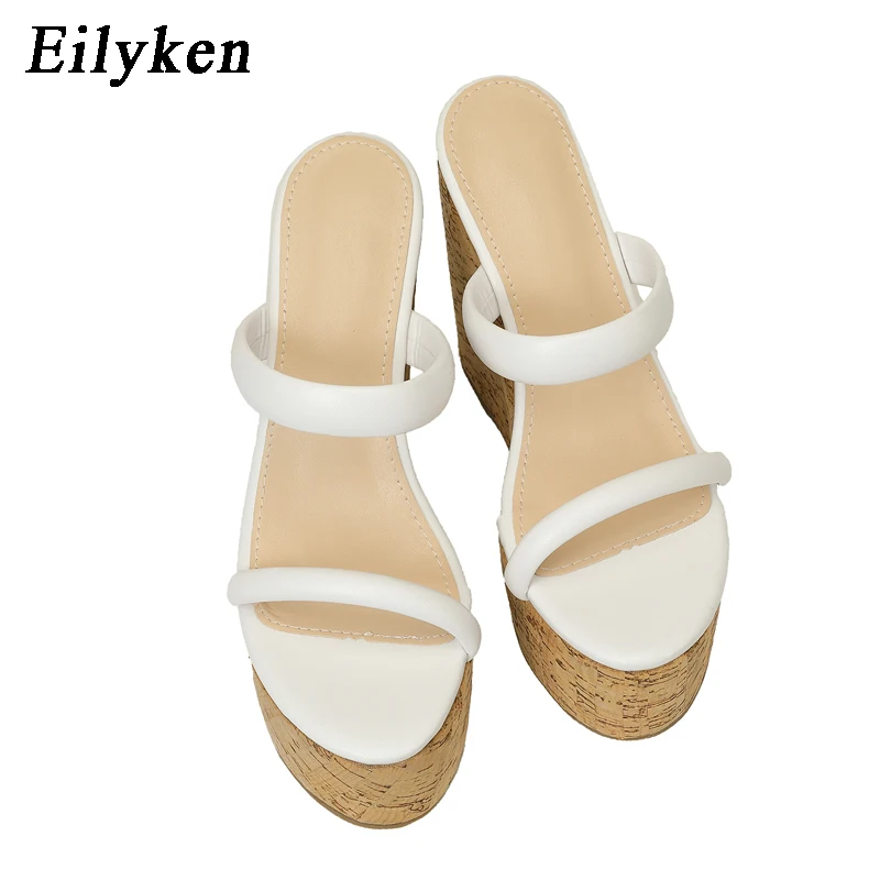 Eilyken Fashion Solid Platform Wedges Women Slippers Summer Open Toe Thick Bottom Female Slides Concise Casual Shoes