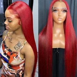 Hot Red Straight Lace Frontal Wigs Human Hair Wigs Pre Plucked 13X4 Transparent Lace Front Wigs Burgundy 99J Lace Front Wigs 180