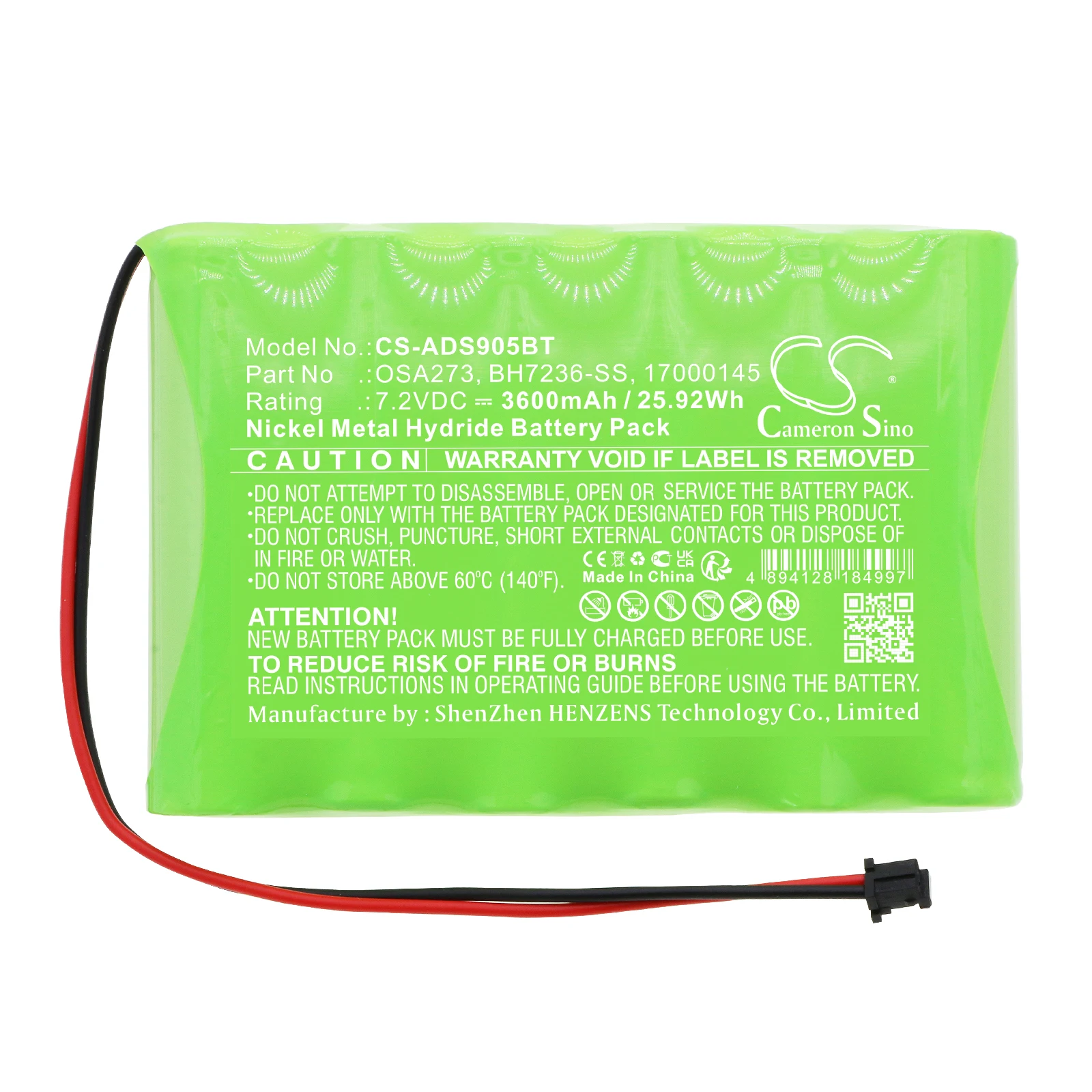 

3600mAh Battery for ADT SCW9057G-433 ADT Impassa wireless alarm systems OSA273 BH7236-SS 17000145 17000152 Ni-MH 7.2V 25.92Wh