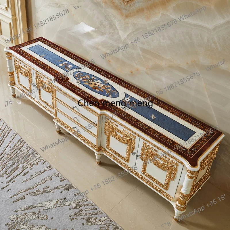 European TV cabinet coffee table combination living room luxury floor cabinet American solid wood TV