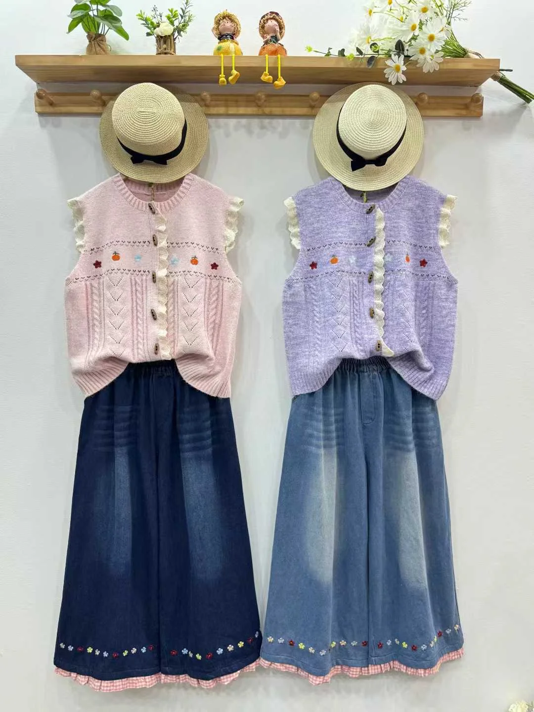 

Enianechu Mori Kei, одежда, сладкий белый, бежевый, фиолетовый свитер, жилет для женщин, осенний кружевной лоскутный кардиган без рукавов