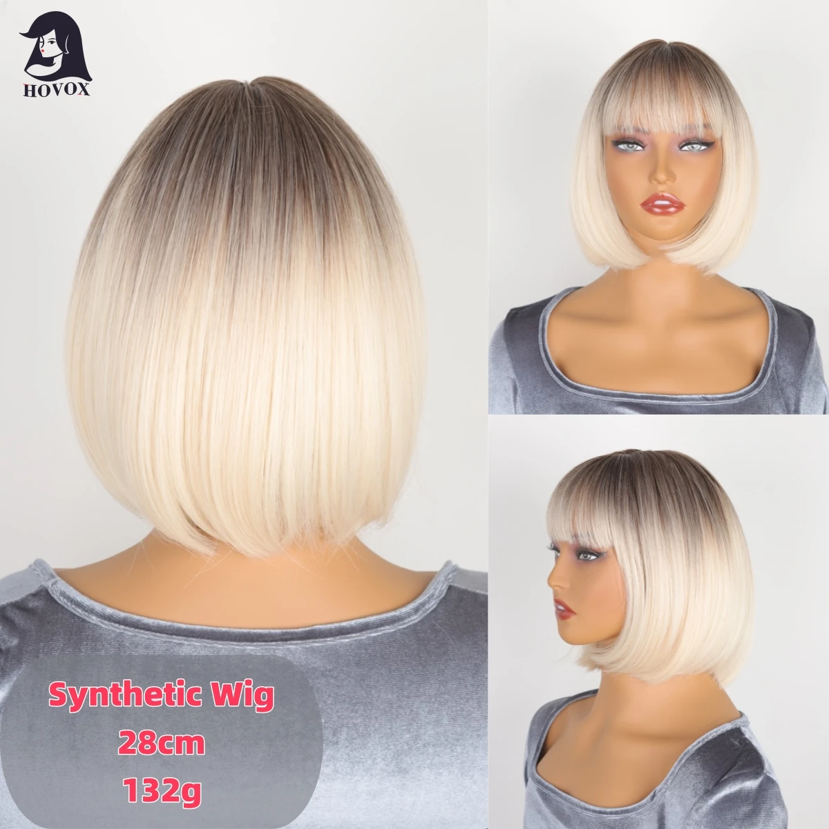 

HOVOX Synthetic Wigs For Women Blonde Short Straight Hair Party Everyday European and American Fashion Heat-Resistant Wigs