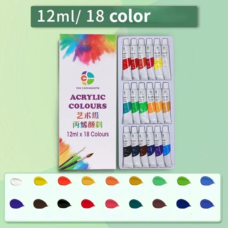 Pintura acrílica 12 18 24 36 colores 12ml tubo juego de pintura acrílica pintura para ropa pintura pigmentos de vidrio ricos para pintura de artistas